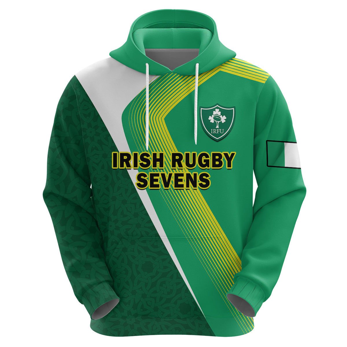 (Custom Text And Number) Ireland Rugby 7s Celtic Cross Shamrock Hoodie - Vibe Hoodie Shop