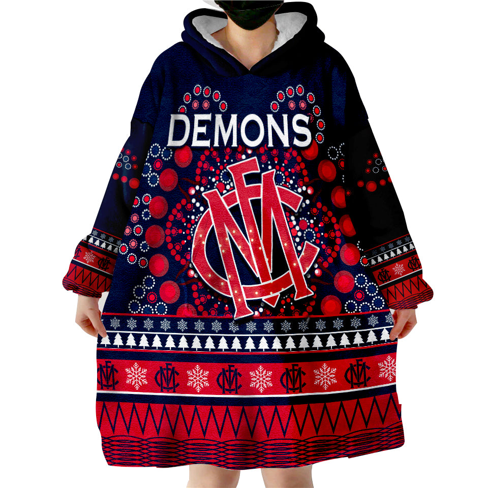 (Custom Personalised) Demons Merry Christmas Melbourne Football Indigenous Wearable Blanket Hoodie - Vibe Hoodie Shop