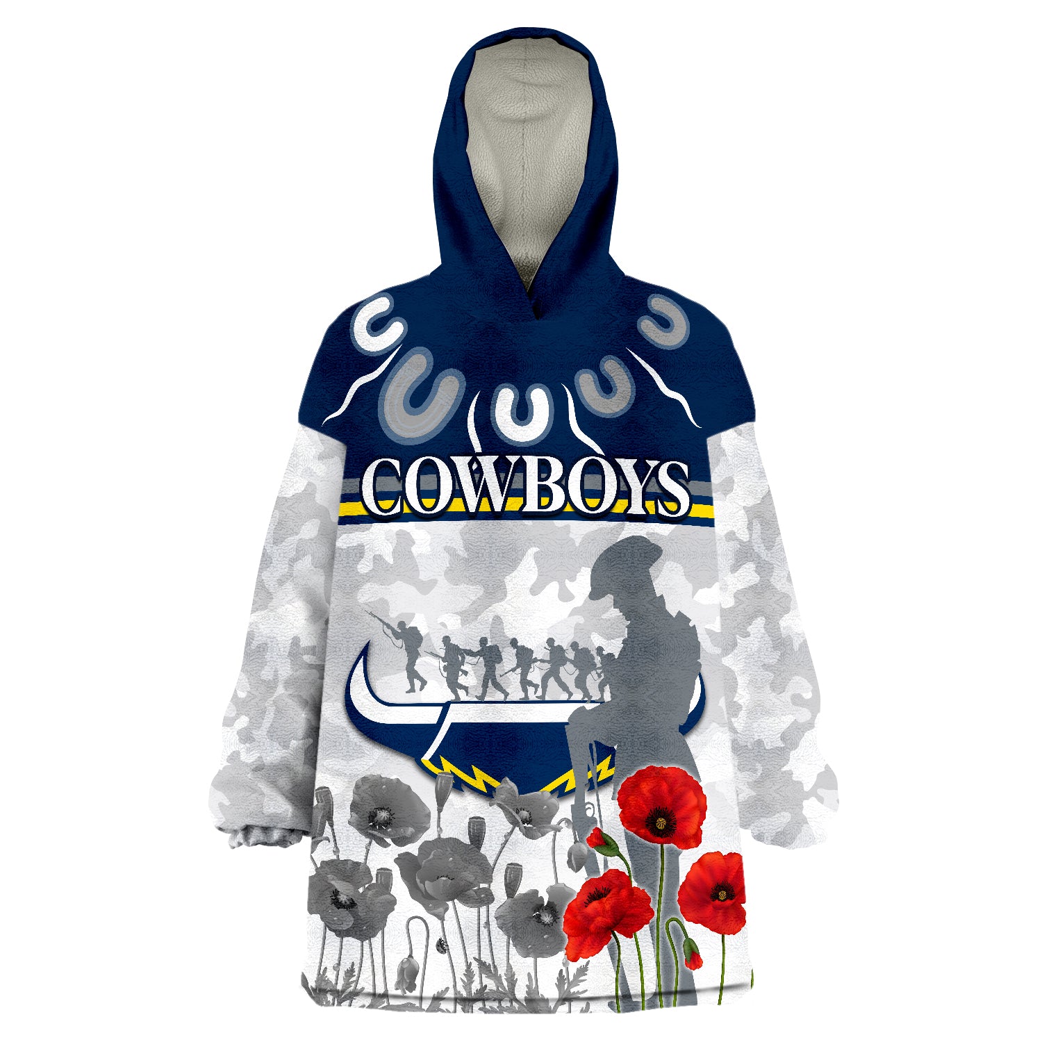 Cowboys ANZAC 2022 Aboriginal Lest We Forget Wearable Blanket Hoodie - Vibe Hoodie Shop