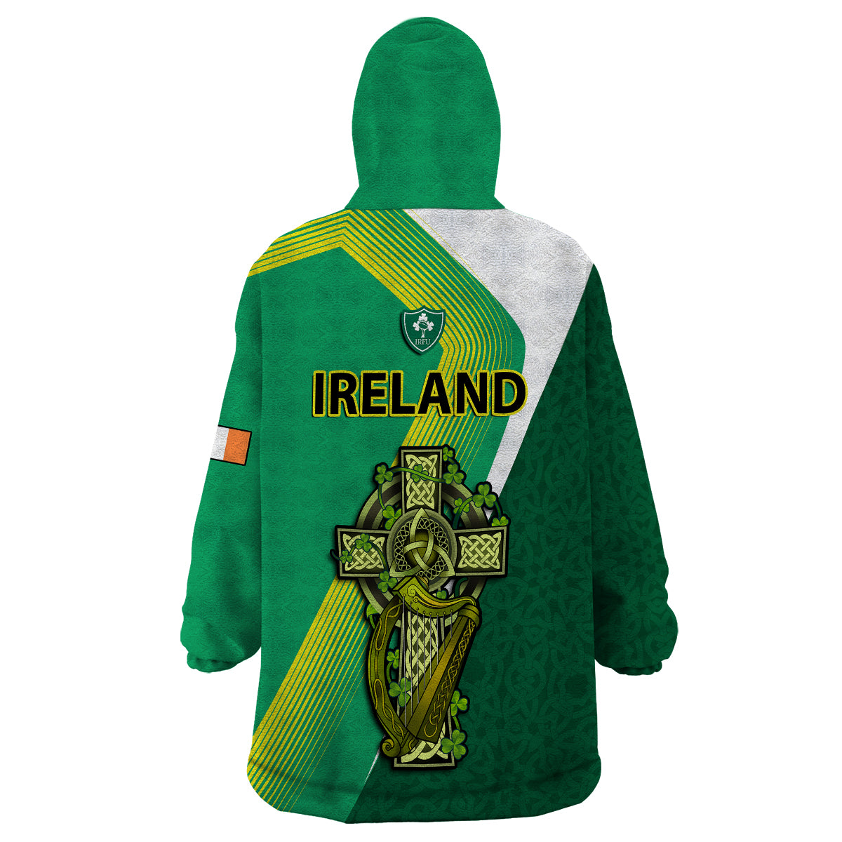 Ireland Rugby 7s Celtic Cross Shamrock Wearable Blanket Hoodie - Vibe Hoodie Shop