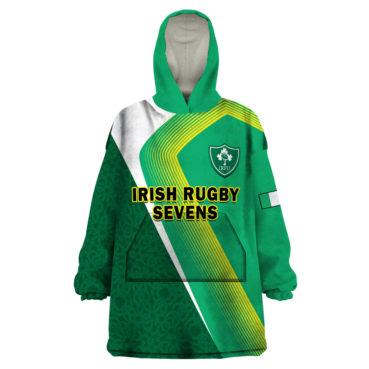 Ireland Rugby 7s Celtic Cross Shamrock Wearable Blanket Hoodie - Vibe Hoodie Shop