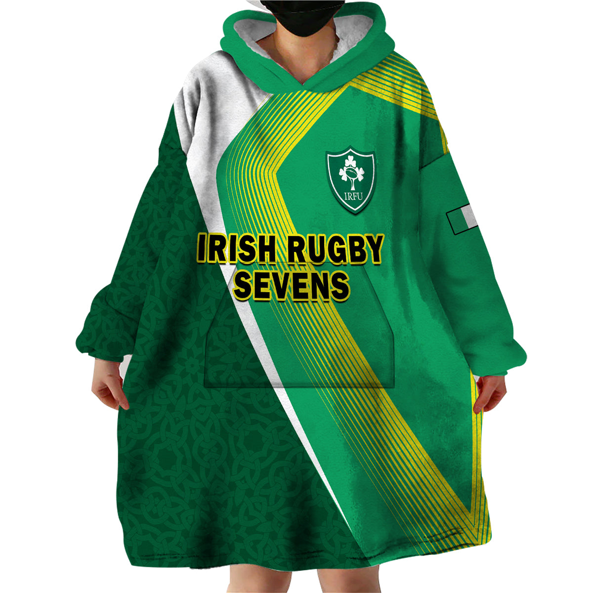 Ireland Rugby 7s Celtic Cross Shamrock Wearable Blanket Hoodie - Vibe Hoodie Shop
