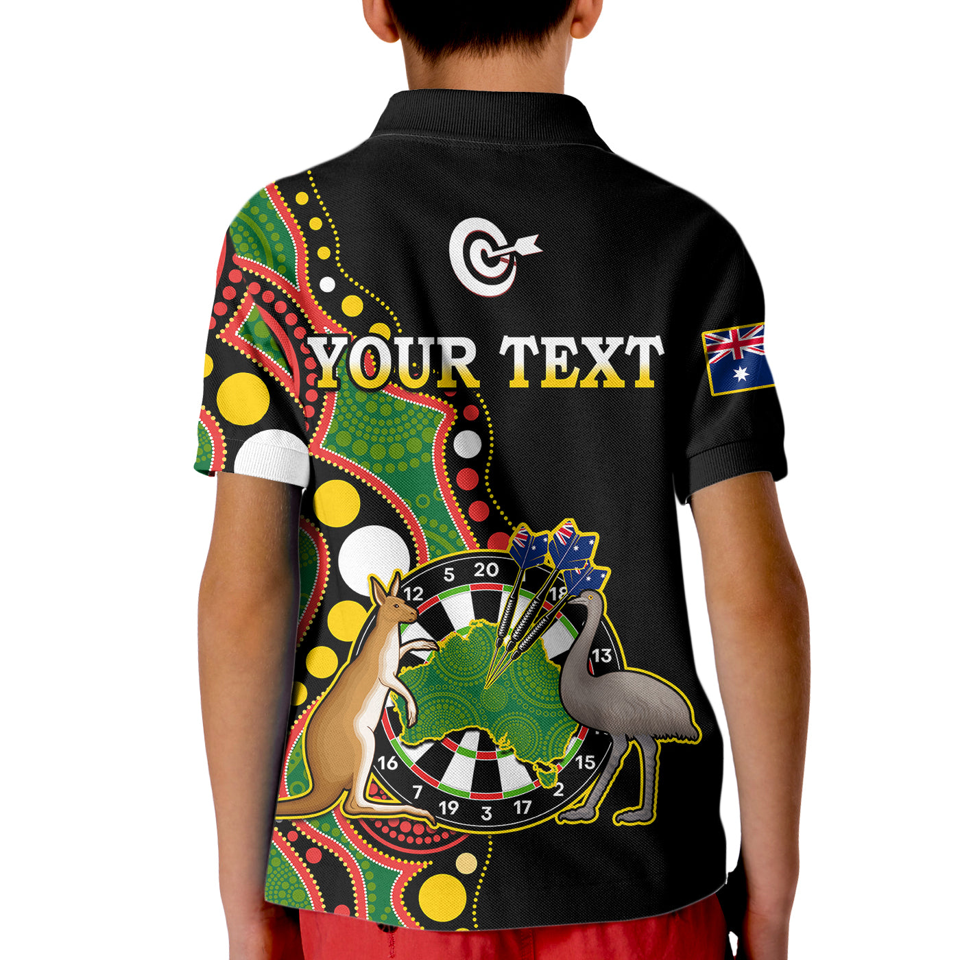 (Custom Personalised) Australia Darts Indigenous Art Mix Kangaroo And Emu Kid Polo Shirt - Vibe Hoodie Shop