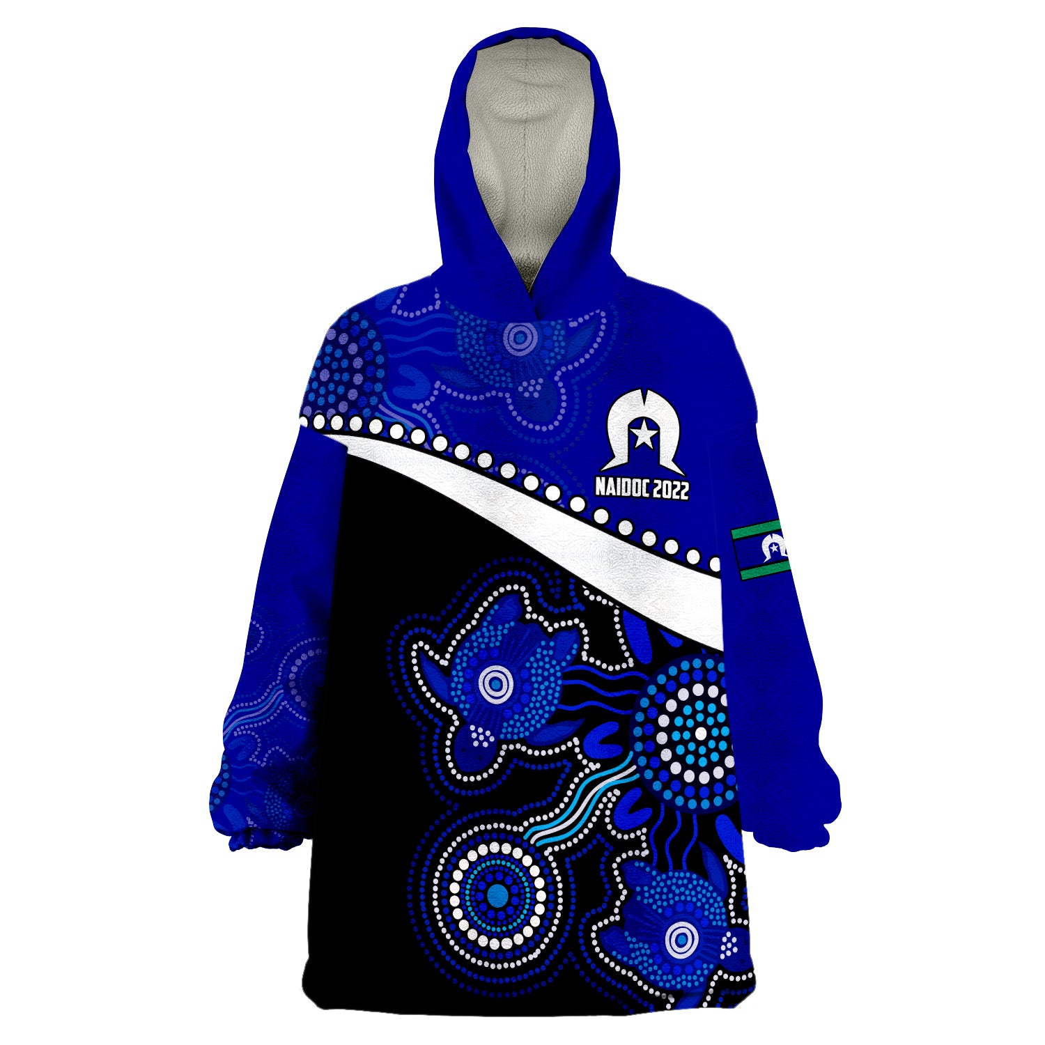 (Custom Personalised) NAIDOC Week 2022 Torres Strait Islanders Version Blue Aboriginal Turtles Wearable Blanket Hoodie - Vibe Hoodie Shop