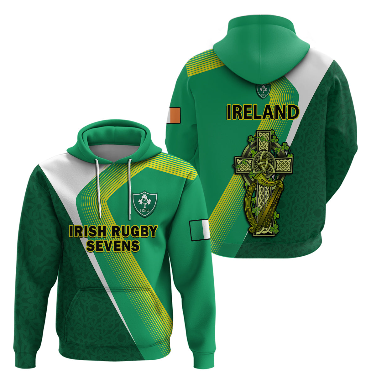Ireland Rugby 7s Celtic Cross Shamrock Hoodie - Vibe Hoodie Shop
