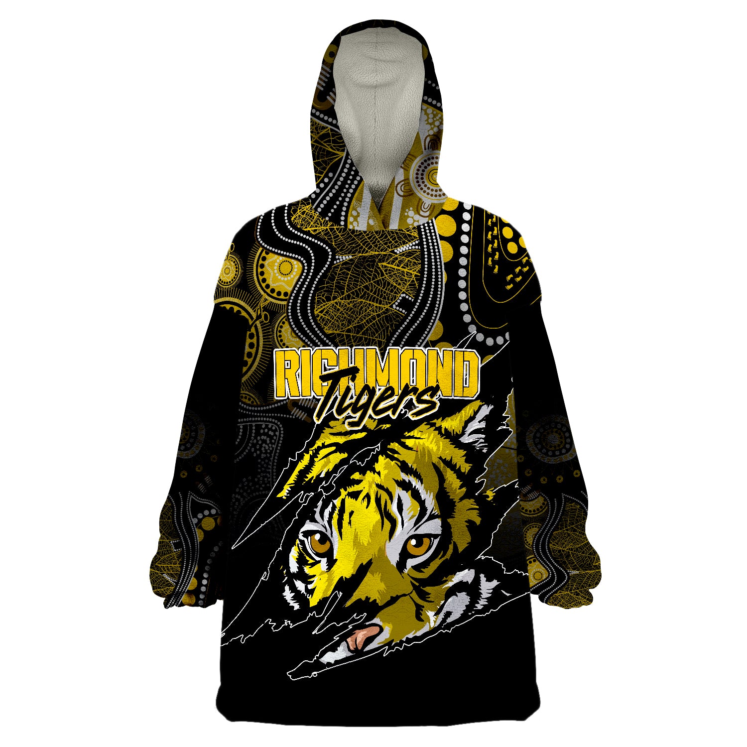 Personalised Richmonds Tigers Aboriginal AFL 2022 Grunge Style Wearable Blanket Hoodie - Vibe Hoodie Shop