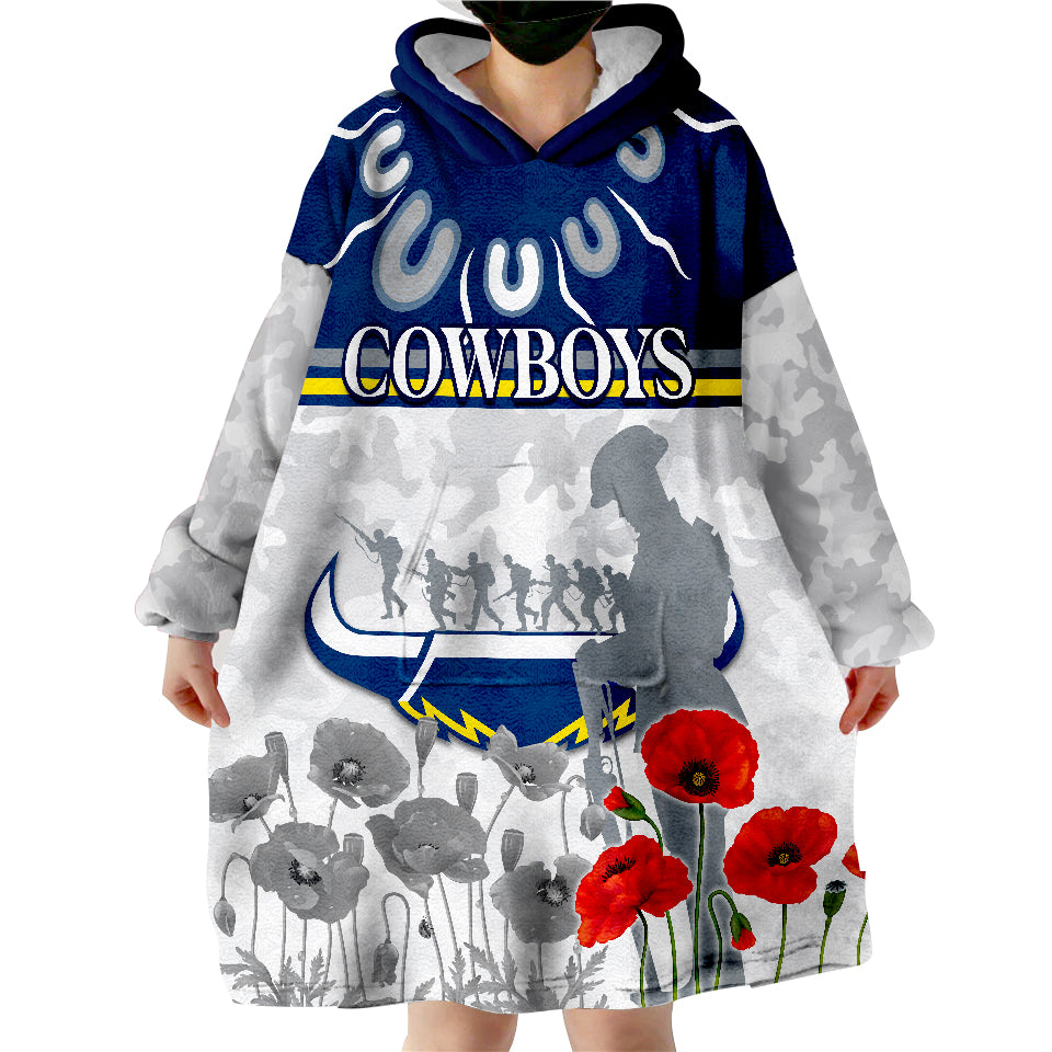 Cowboys ANZAC 2022 Aboriginal Lest We Forget Wearable Blanket Hoodie - Vibe Hoodie Shop