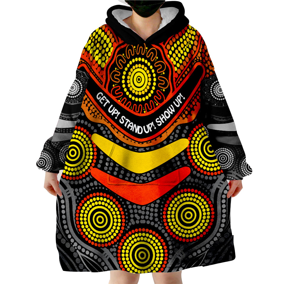 (Custom Personalised) NAIDOC Week 2022 Aboriginal GET UP STAND UP SHOW UP Wearable Blanket Hoodie - Vibe Hoodie Shop