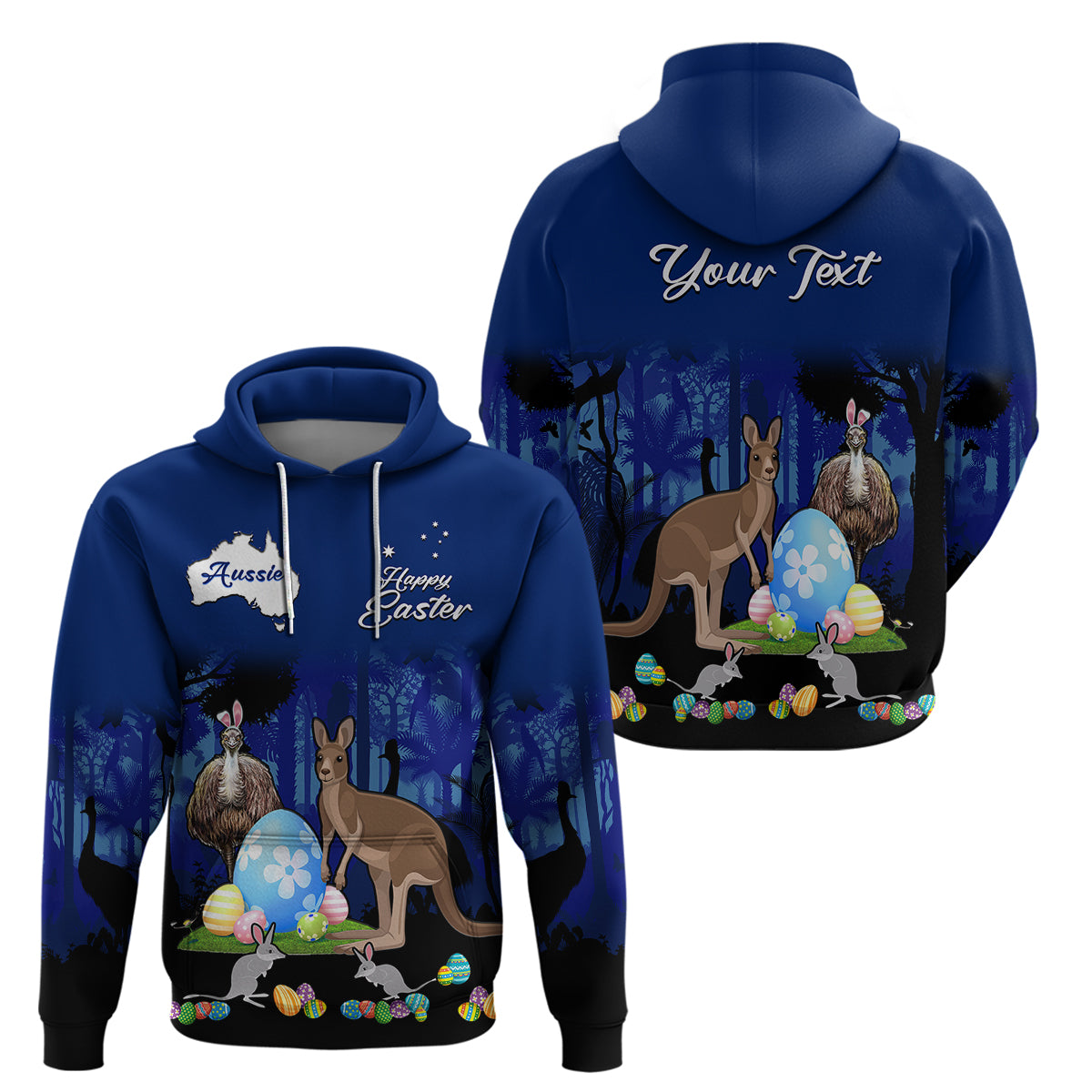 (Custom Personalised) Australia Kangaroo Emu And Bilby Happy Easter Day Hoodie - Vibe Hoodie Shop