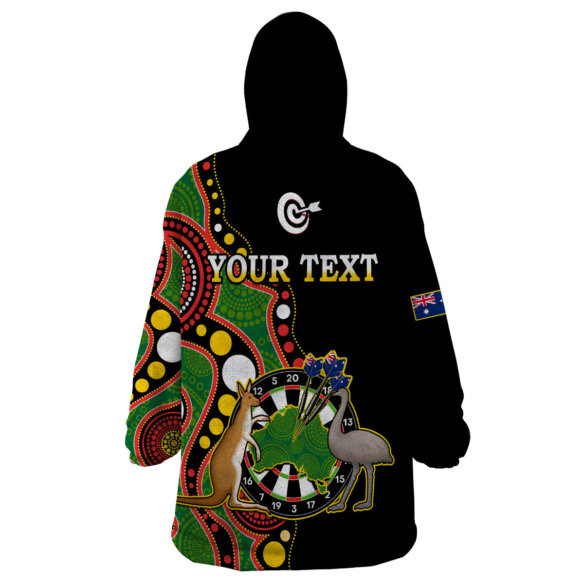 (Custom Personalised) Australia Darts Indigenous Art Mix Kangaroo And Emu Wearable Blanket Hoodie - Vibe Hoodie Shop