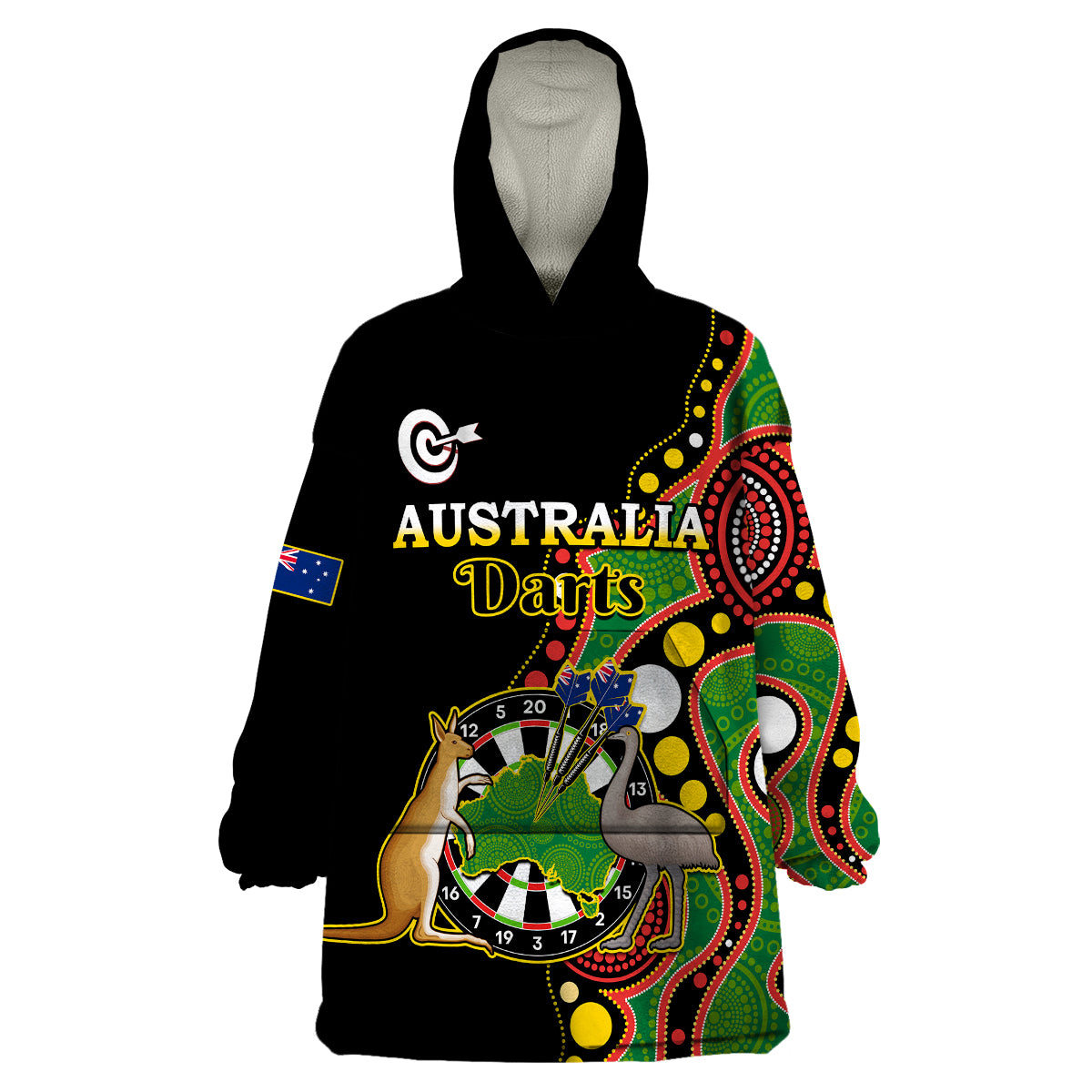 (Custom Personalised) Australia Darts Indigenous Art Mix Kangaroo And Emu Wearable Blanket Hoodie - Vibe Hoodie Shop