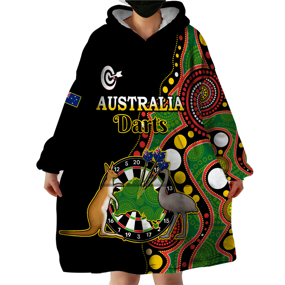 (Custom Personalised) Australia Darts Indigenous Art Mix Kangaroo And Emu Wearable Blanket Hoodie - Vibe Hoodie Shop