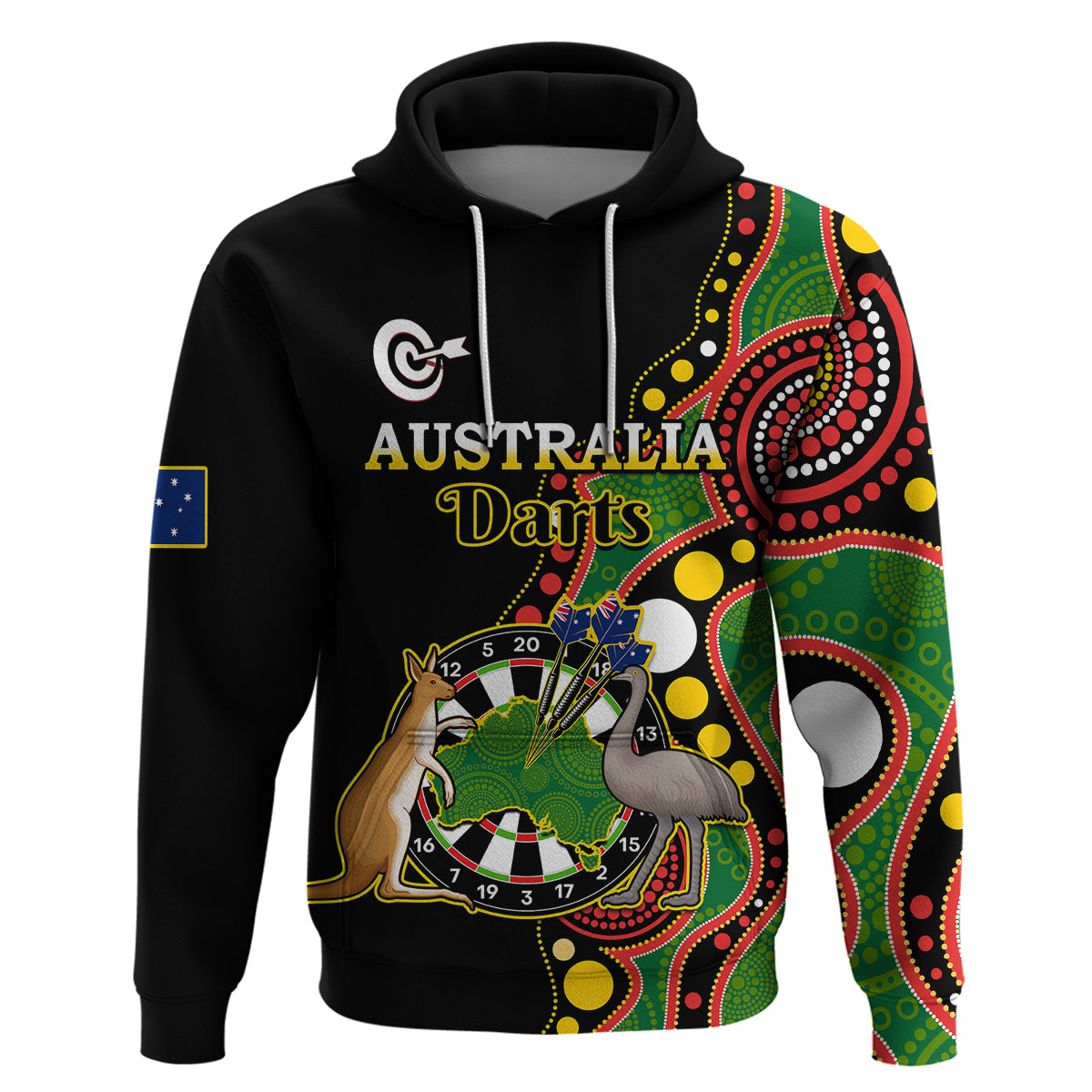 (Custom Personalised) Australia Darts Indigenous Art Mix Kangaroo And Emu Hoodie - Vibe Hoodie Shop