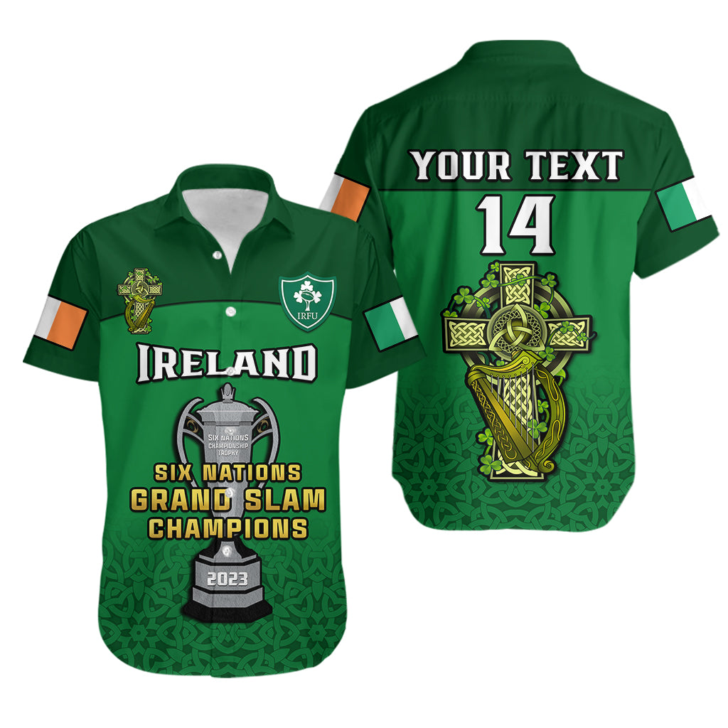 (Custom Text And Number) Ireland Rugby 2023 Champions Six Nations Irish Proud Hawaiian Shirt - Vibe Hoodie Shop