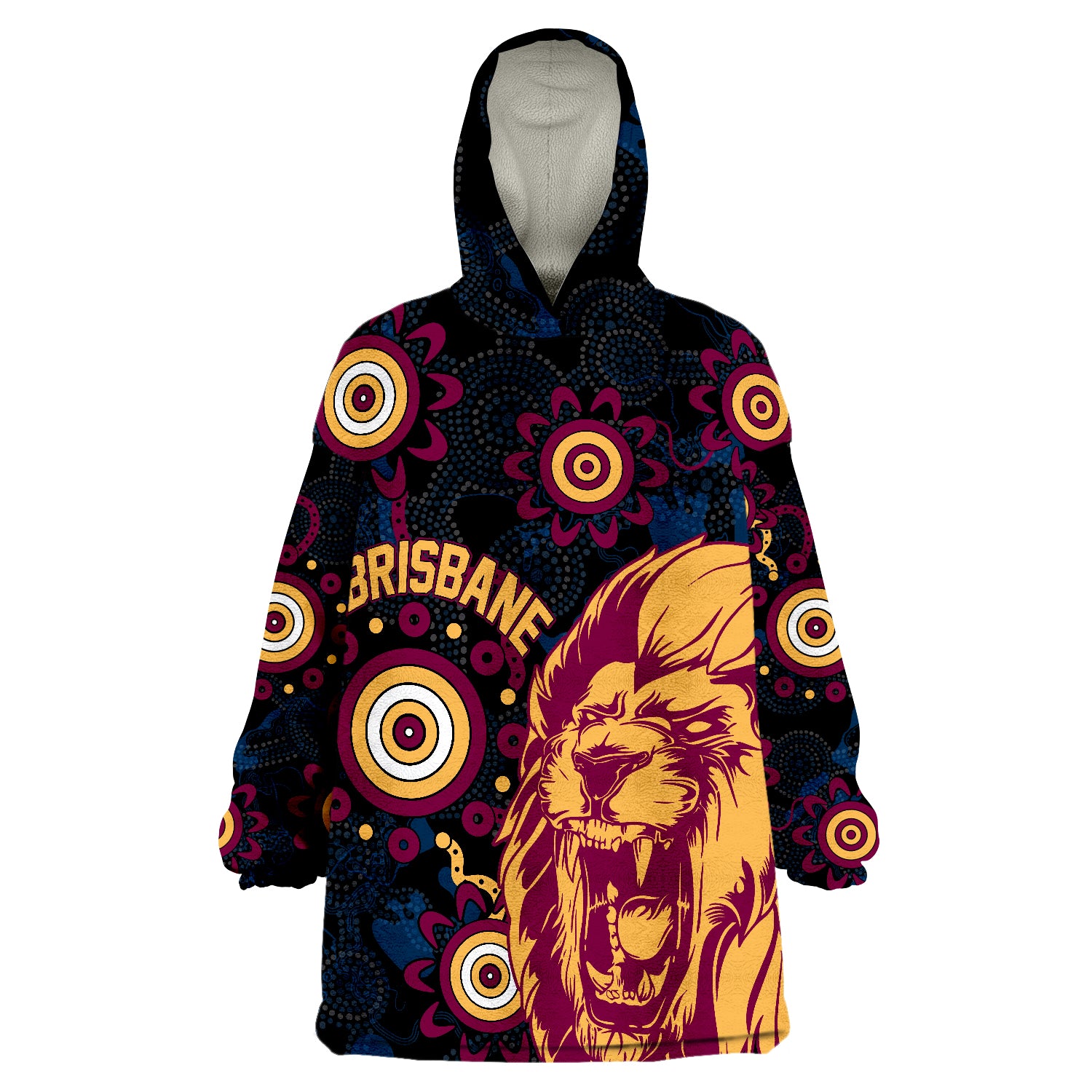 Personalised Brisbane Lions Aboriginal AFL 2022 Grunge Style Wearable Blanket Hoodie - Vibe Hoodie Shop