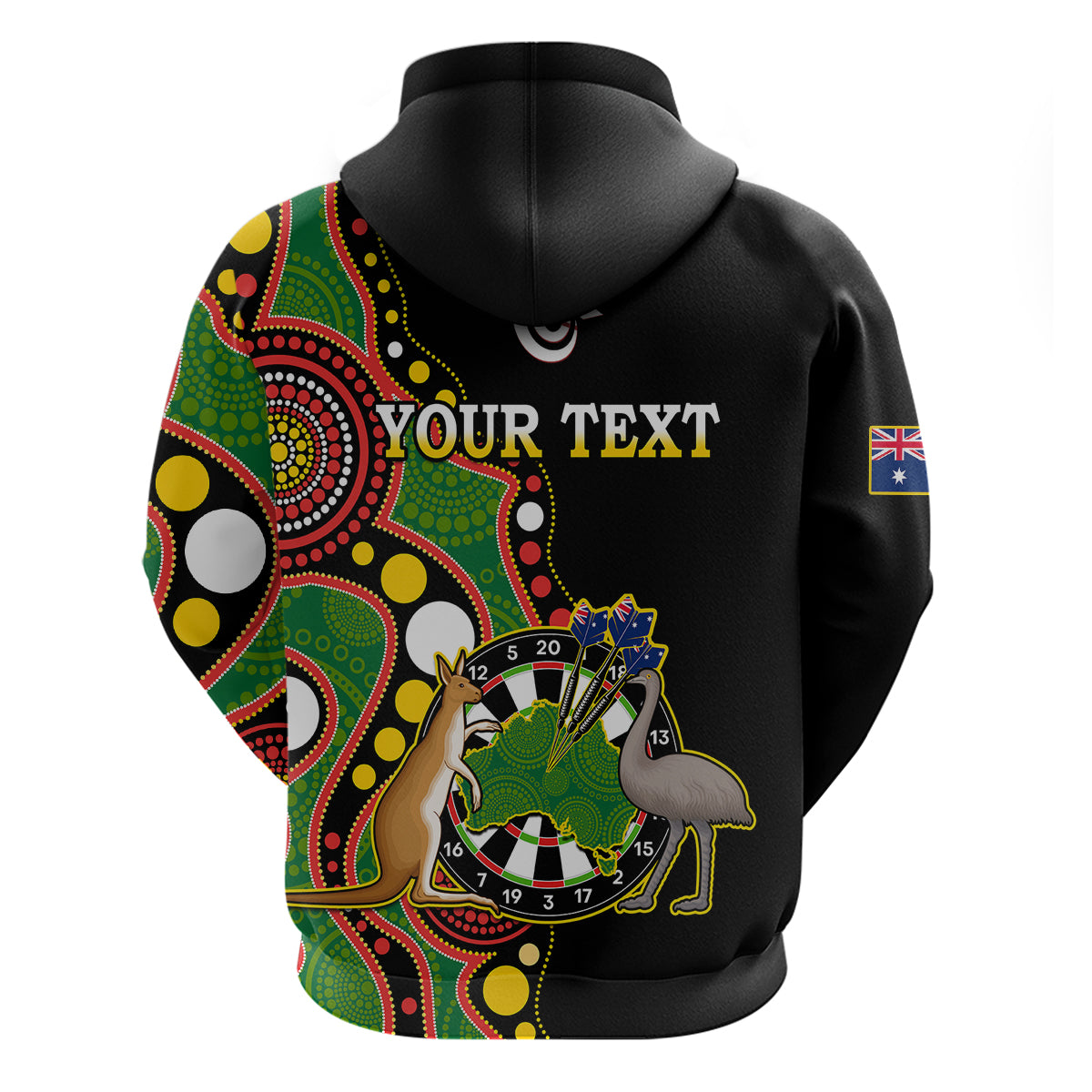 (Custom Personalised) Australia Darts Indigenous Art Mix Kangaroo And Emu Hoodie - Vibe Hoodie Shop