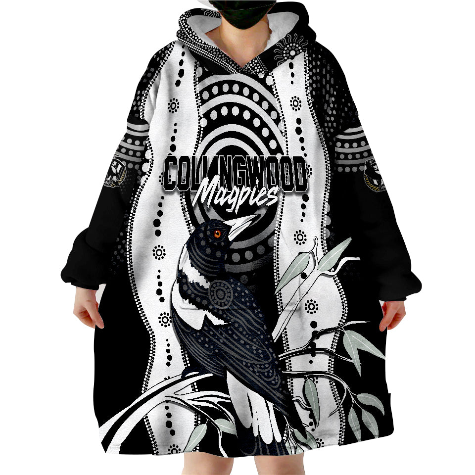 Personalised Collingwood Magpies Aboriginal Artsy Vibes Wearable Blanket Hoodie - Vibe Hoodie Shop