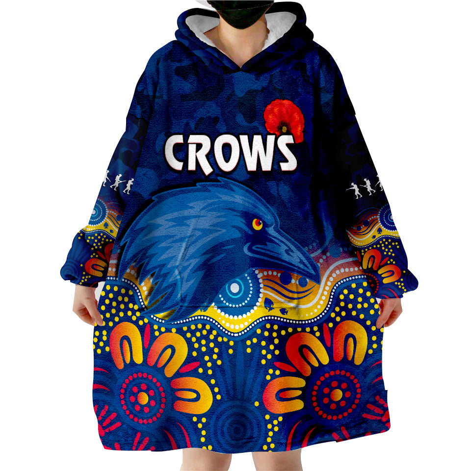 (Custom Text and Number) Crows ANZAC 2022 Adelaide Football Camouflage Style Wearable Blanket Hoodie - Vibe Hoodie Shop