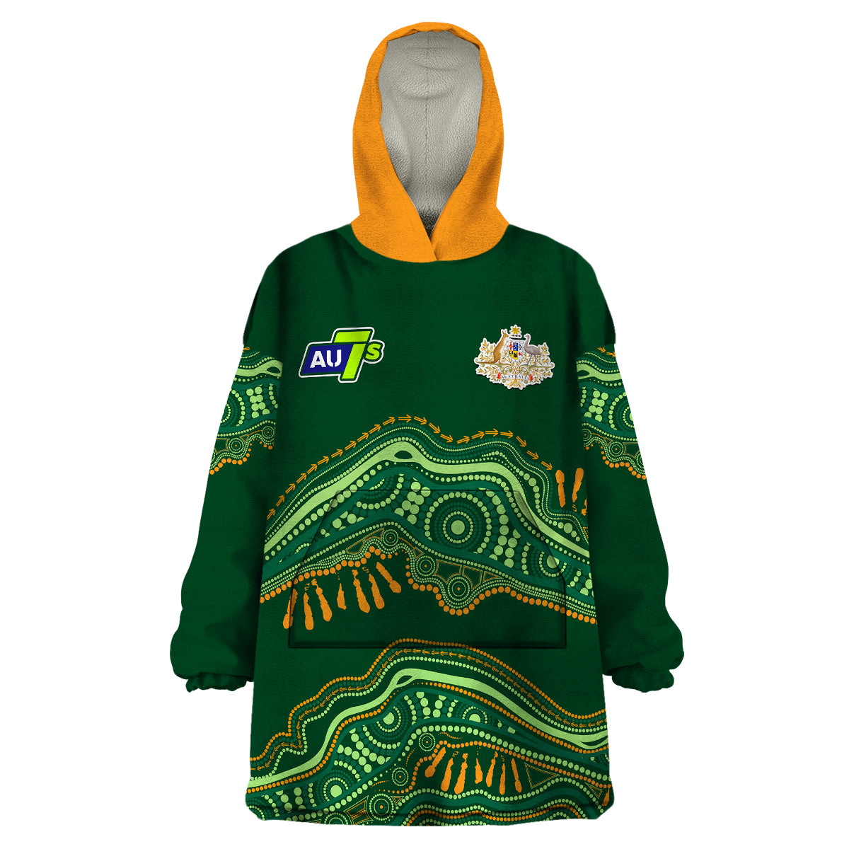 (Custom Text And Number) Aussie Sevens Rugby Aboriginal Art Wearable Blanket Hoodie - Vibe Hoodie Shop