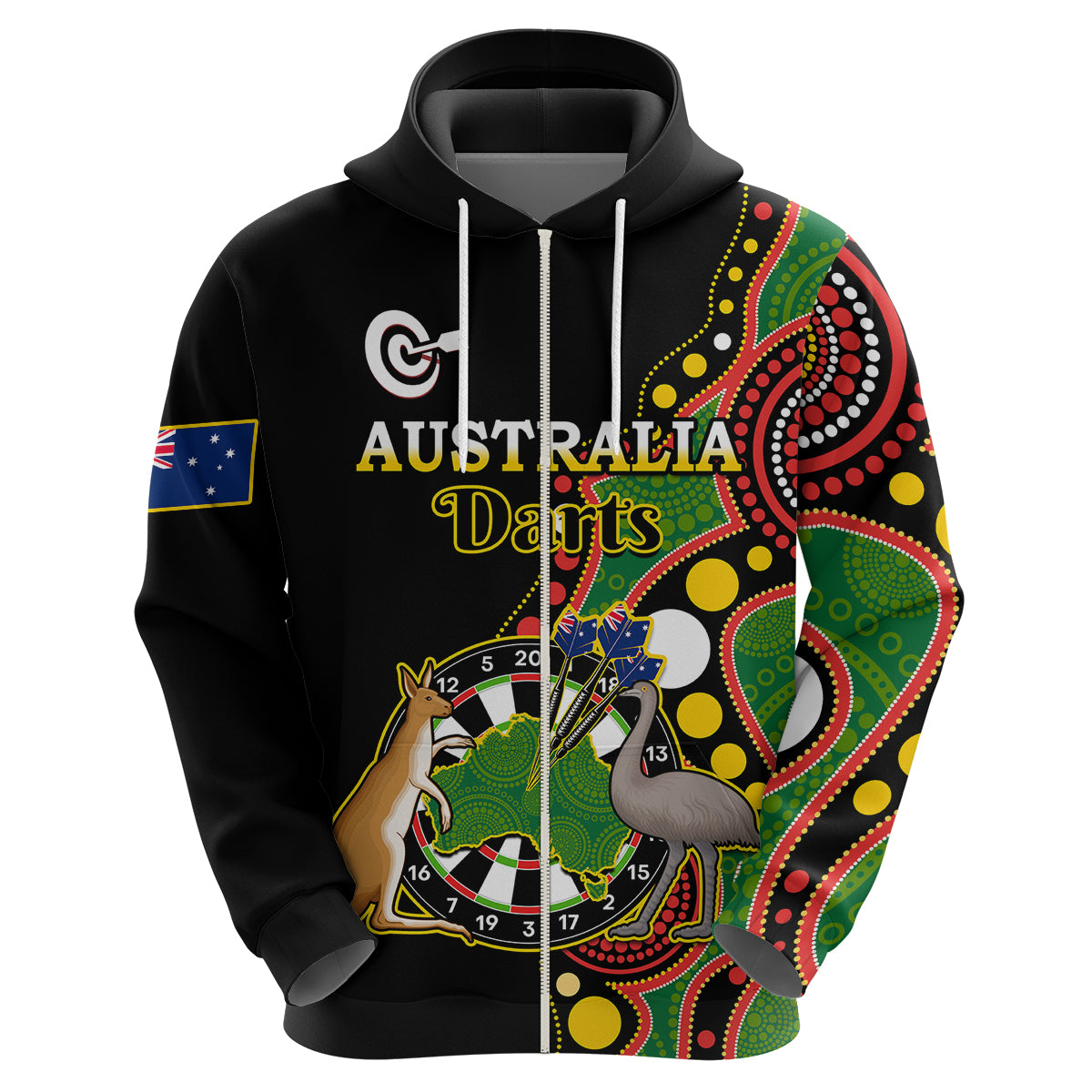 (Custom Personalised) Australia Darts Indigenous Art Mix Kangaroo And Emu Hoodie - Vibe Hoodie Shop