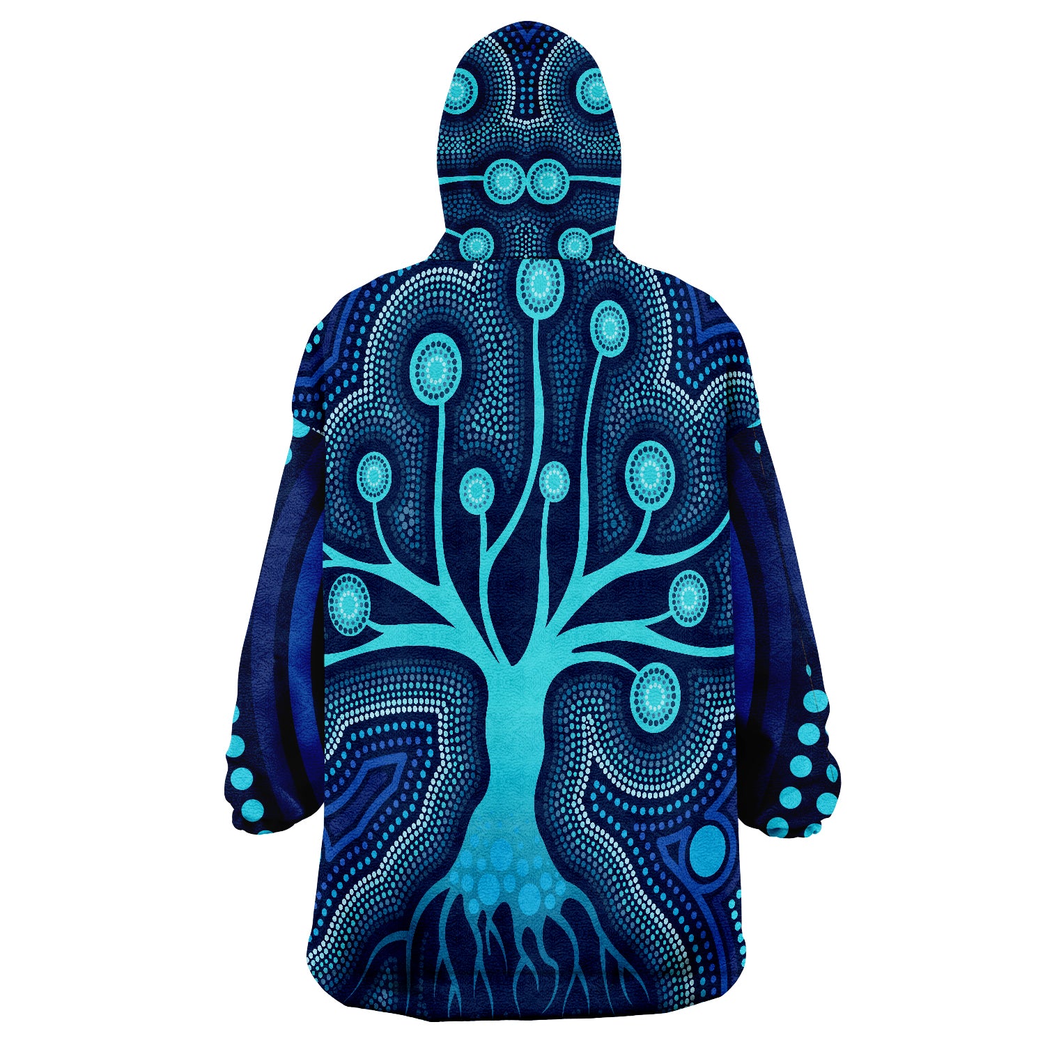 Aboriginal Tree Dot Painting Art - Ocean Ver Wearable Blanket Hoodie - Vibe Hoodie Shop