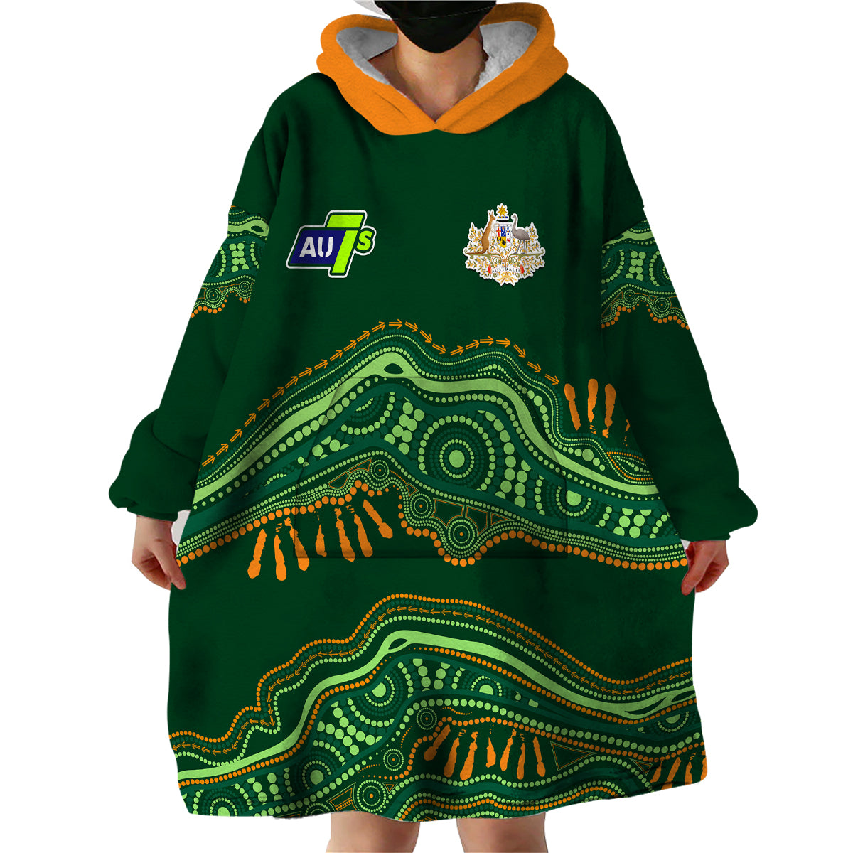 (Custom Text And Number) Aussie Sevens Rugby Aboriginal Art Wearable Blanket Hoodie - Vibe Hoodie Shop