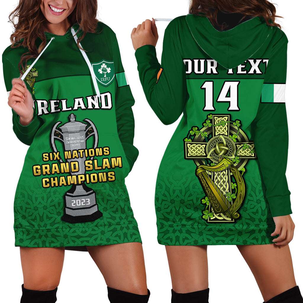 (Custom Text And Number) Ireland Rugby 2023 Champions Six Nations Irish Proud Hoodie Dress - Vibe Hoodie Shop