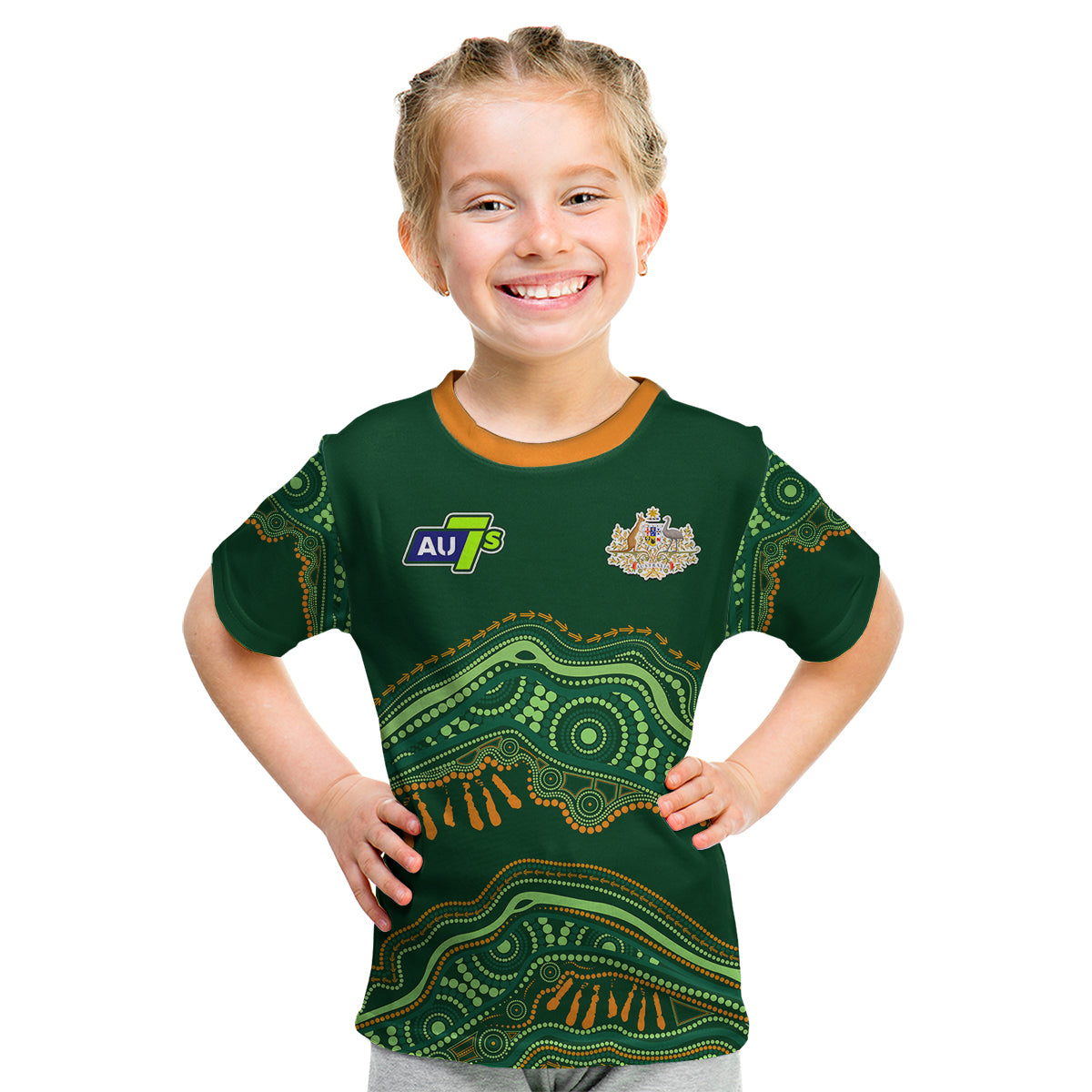 (Custom Text And Number) Aussie Sevens Rugby Aboriginal Art Kid T Shirt - Vibe Hoodie Shop