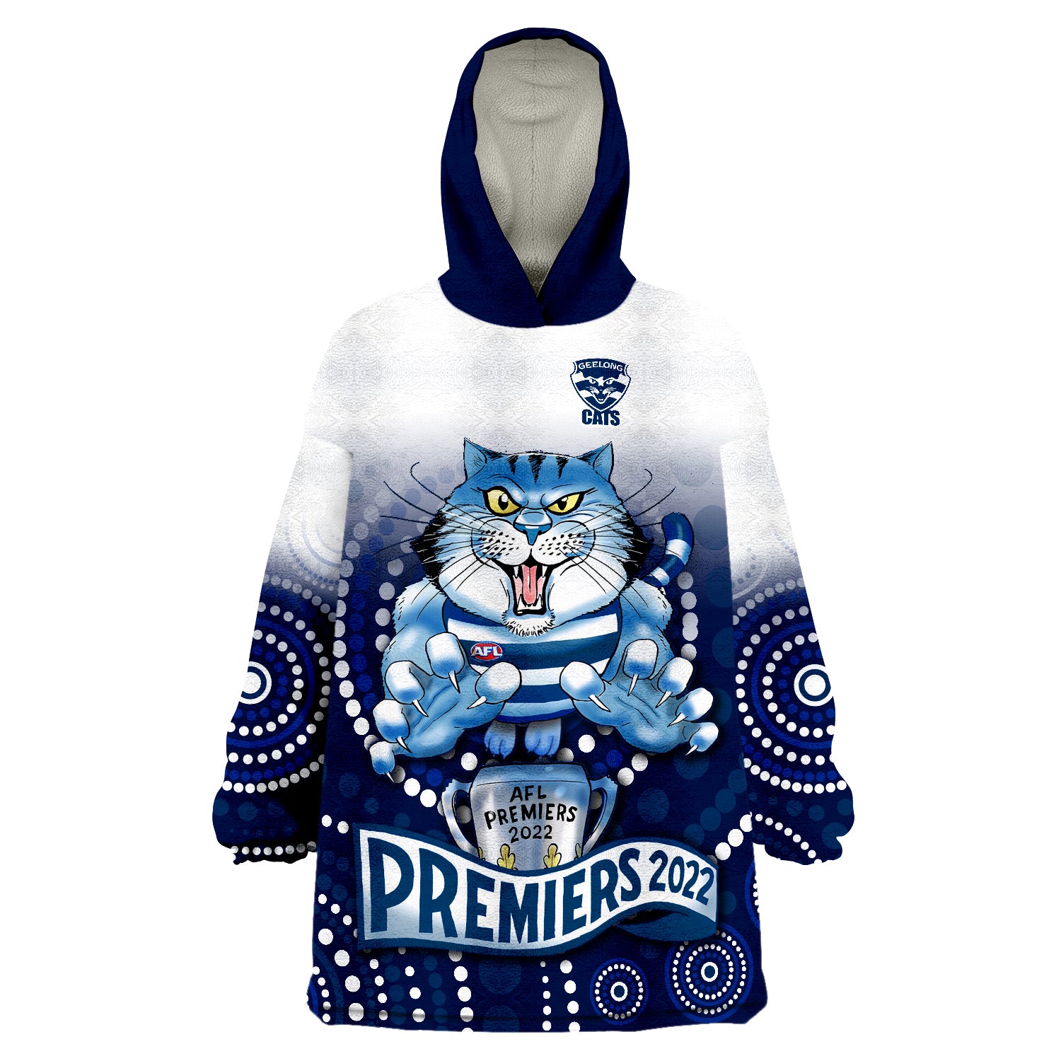 Cats Football Aboriginal Australian Premiers 2022 Proud Geelong Cartoon Wearable Blanket Hoodie - Vibe Hoodie Shop