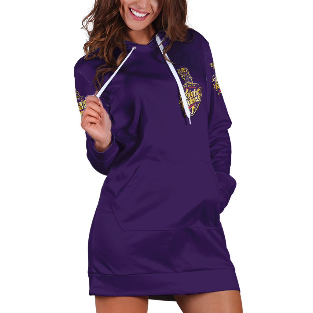 (Custom Personalised) Abu Dhabi Knight Riders ILT20 ADKR Cricket Simplified Vibes - Purple Hoodie Dress - Vibe Hoodie Shop