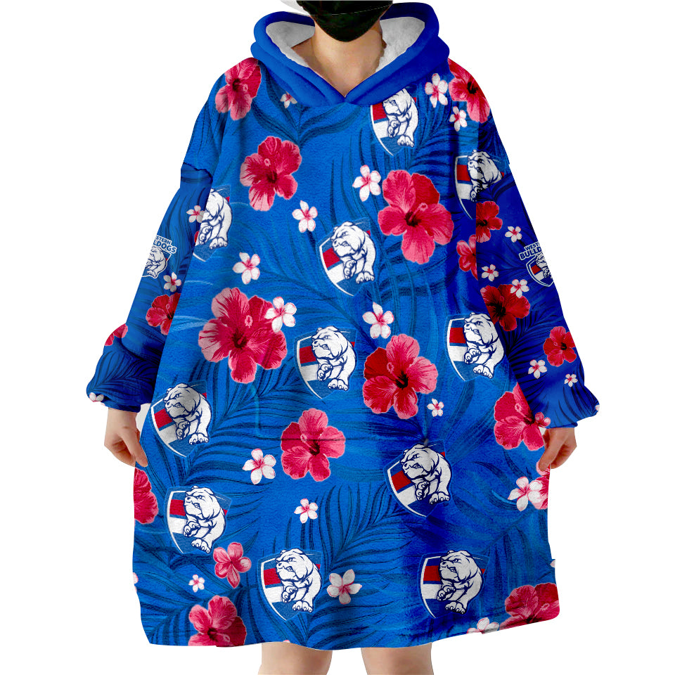 (Custom Personalised) Bulldogs Football Western Premiers Tropical Flowers Simple Wearable Blanket Hoodie - Vibe Hoodie Shop