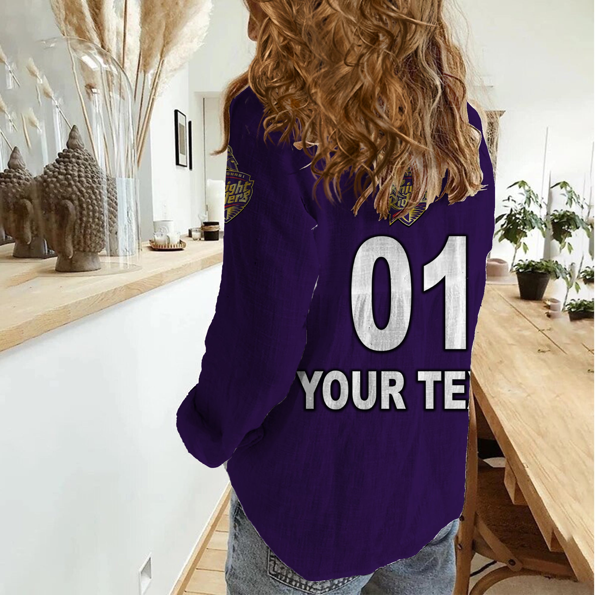 (Custom Personalised) Abu Dhabi Knight Riders ILT20 ADKR Cricket Simplified Vibes - Purple Women Casual Shirt - Vibe Hoodie Shop