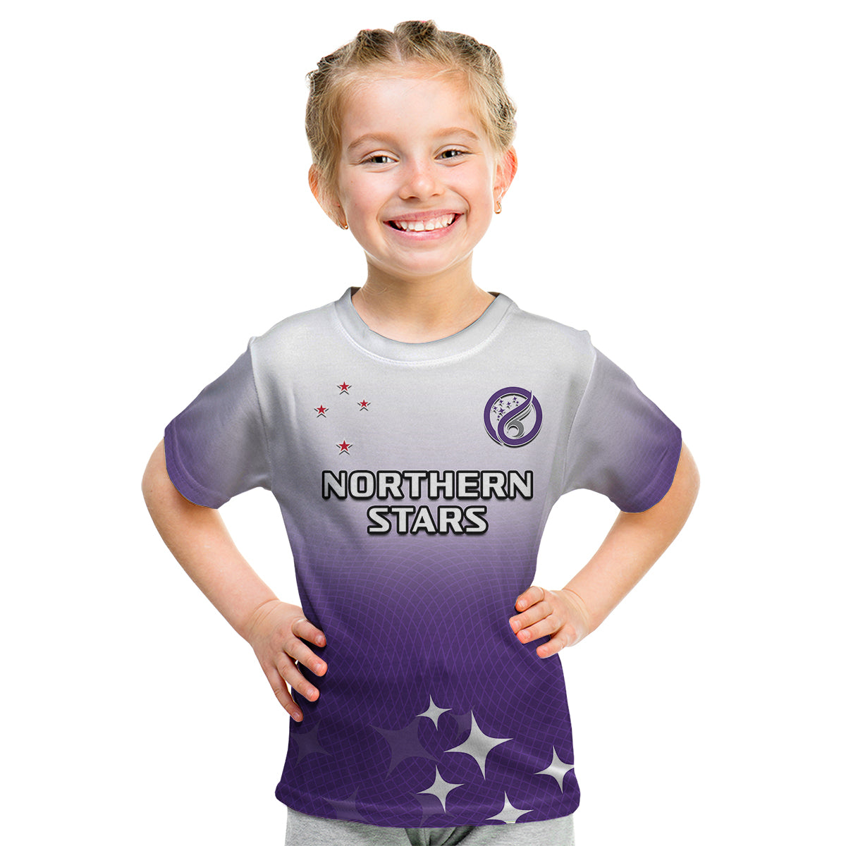 (Custom Text And Number) Aotearoa Northern Stars Netball Sporty Style Kid T Shirt - Vibe Hoodie Shop