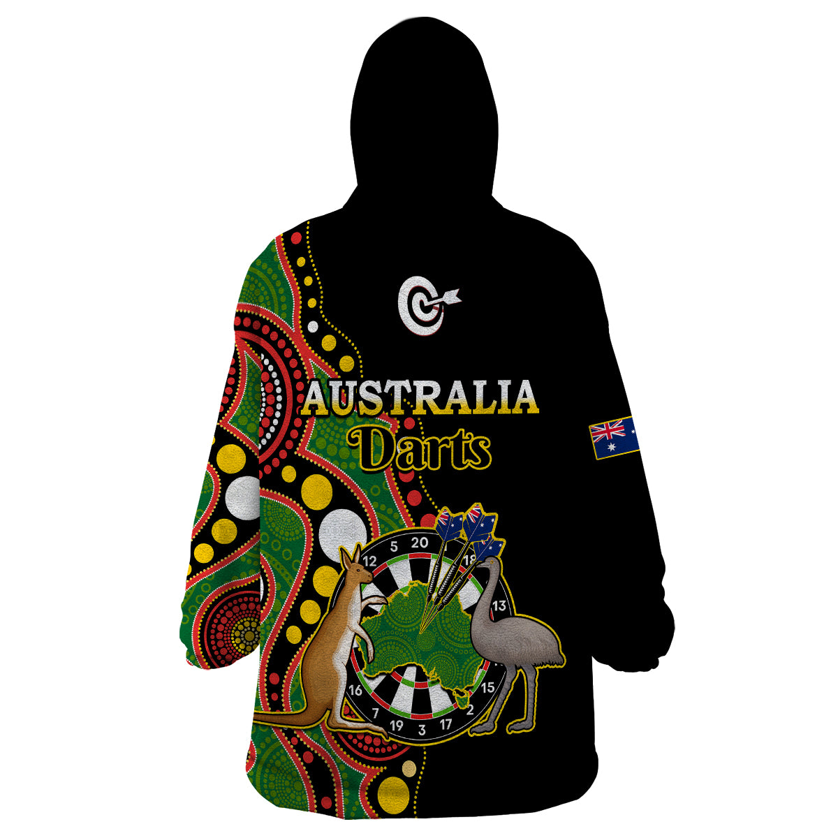 Australia Darts Indigenous Art Mix Kangaroo And Emu Wearable Blanket Hoodie - Vibe Hoodie Shop