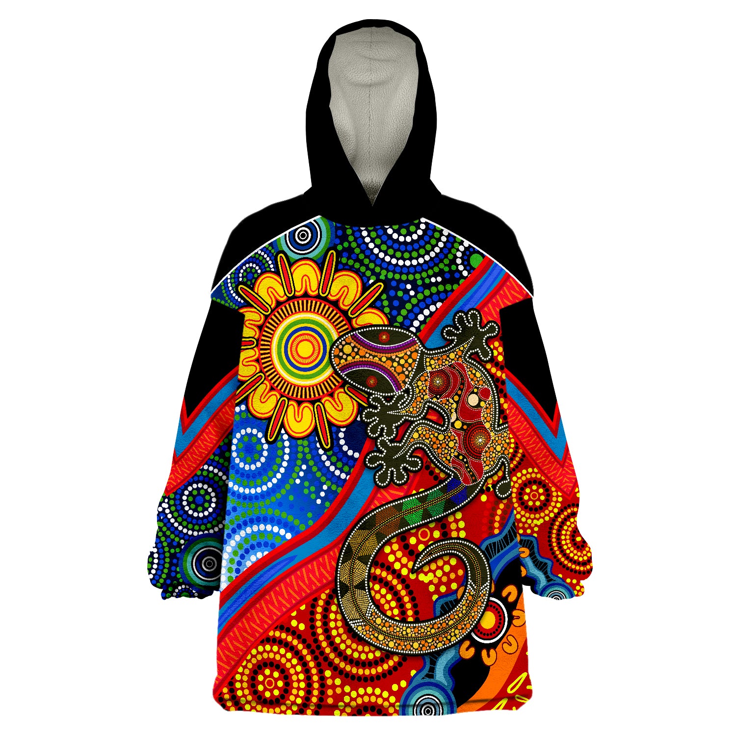 Australia Lizard and Sun Aboriginal Art Speical Wearable Blanket Hoodie - Vibe Hoodie Shop