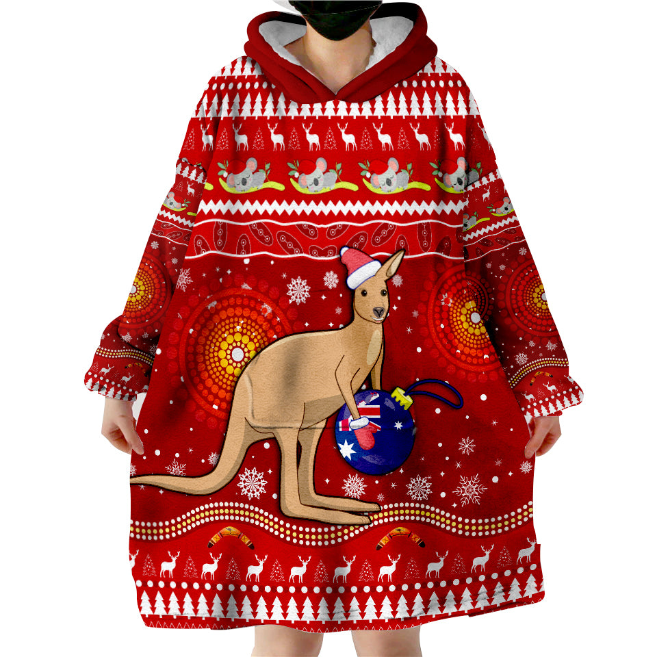 (Custom Personalised) Australia Christmas Aboriginal Kangaroo Wearable Blanket Hoodie - Vibe Hoodie Shop