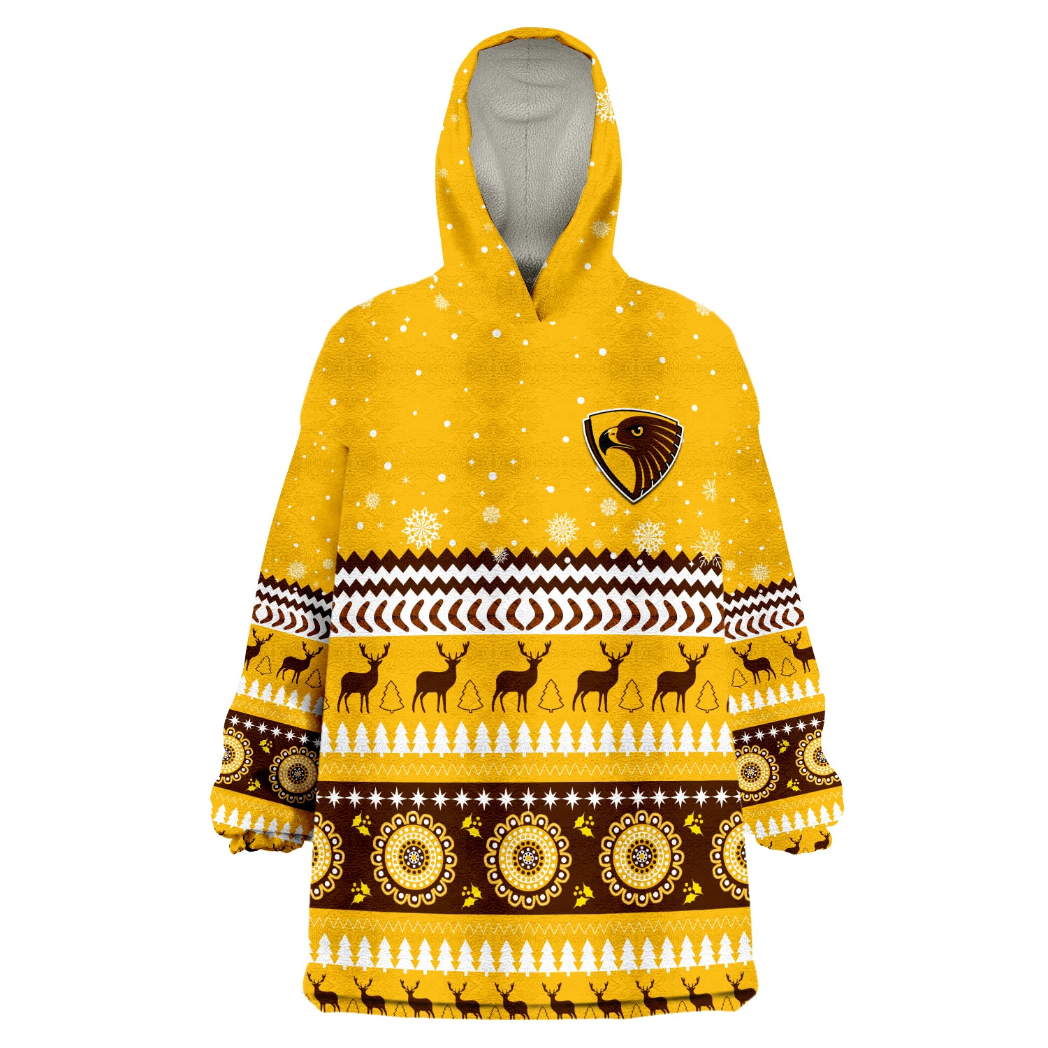 (Custom Personalised) Hawks Christmas Indigenous Hawthorn Football Wearable Blanket Hoodie - Vibe Hoodie Shop