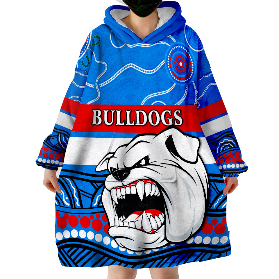 (Custom Text and Number) Bulldogs Indigenous Western Football Wearable Blanket Hoodie - Vibe Hoodie Shop