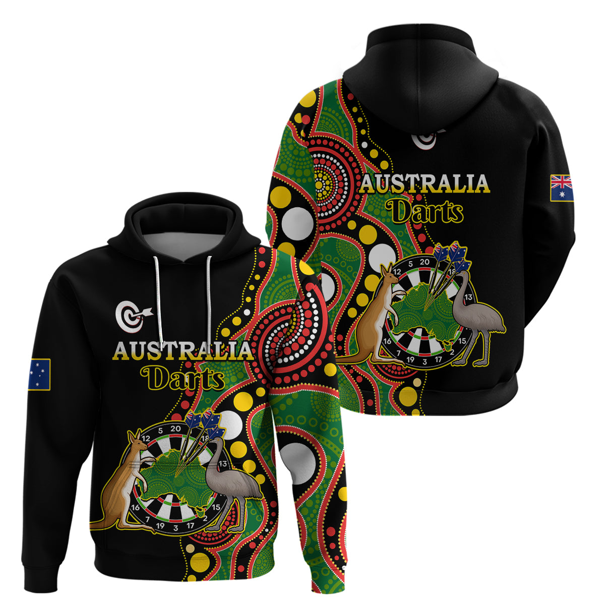 Australia Darts Indigenous Art Mix Kangaroo And Emu Hoodie - Vibe Hoodie Shop