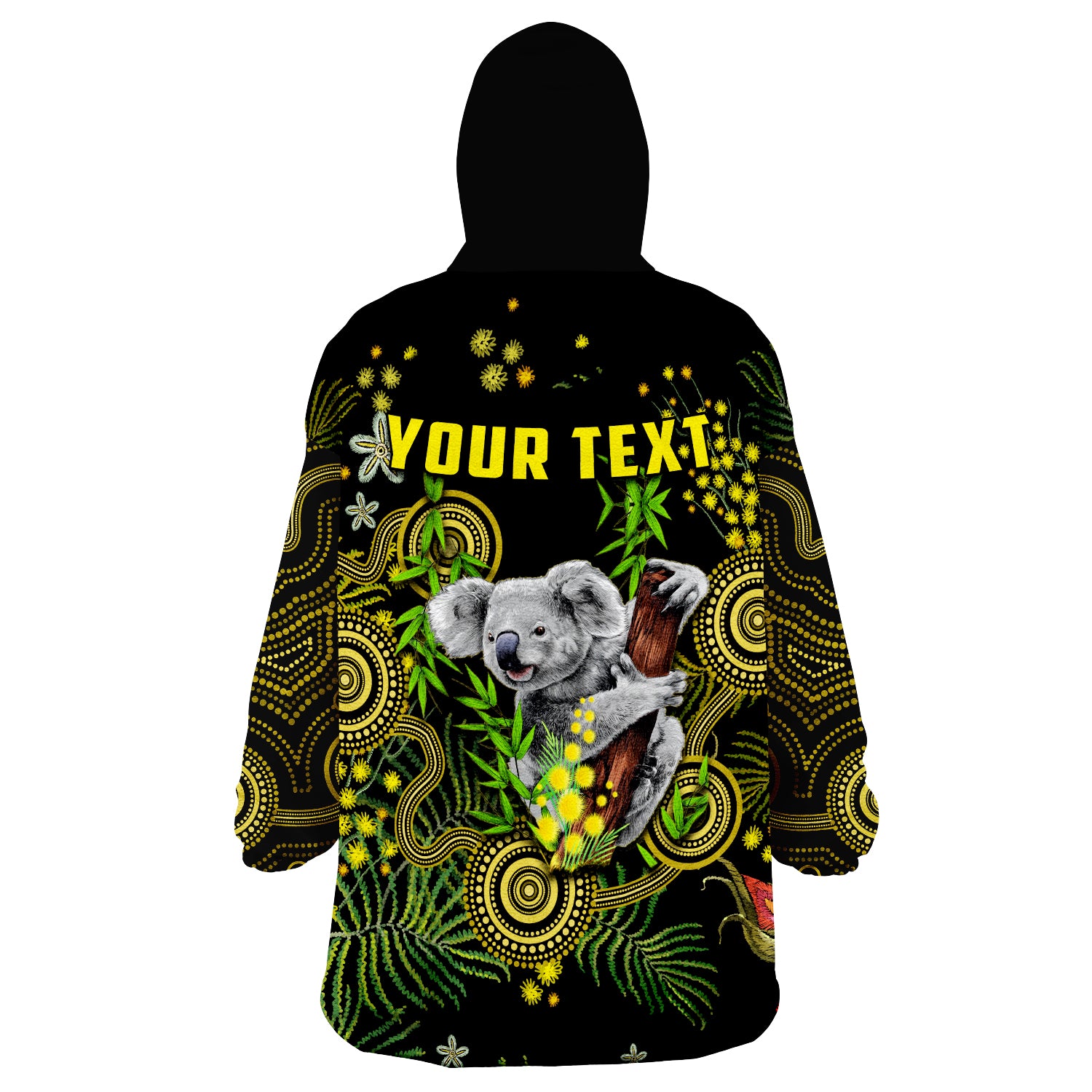 (Custom Personalised) Golden Wattle Australia Acacia Pycnantha Mix Aboriginal Wearable Blanket Hoodie - Vibe Hoodie Shop