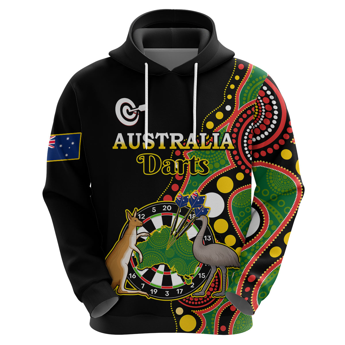 Australia Darts Indigenous Art Mix Kangaroo And Emu Hoodie - Vibe Hoodie Shop