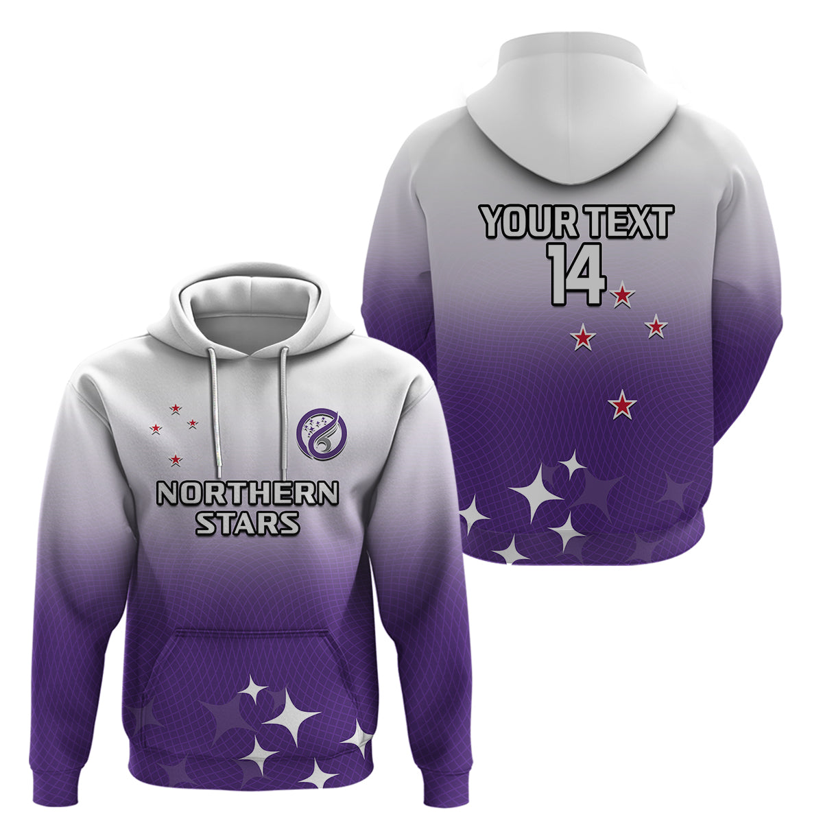 (Custom Text And Number) Aotearoa Northern Stars Netball Sporty Style Hoodie - Vibe Hoodie Shop