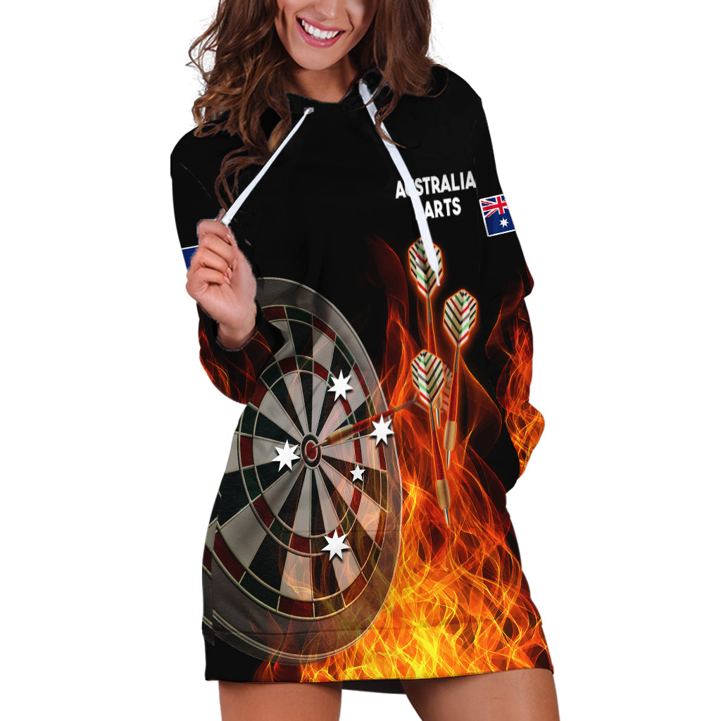 (Custom Personalised) Australia Darts Fire Burning Black Style Hoodie Dress - Vibe Hoodie Shop