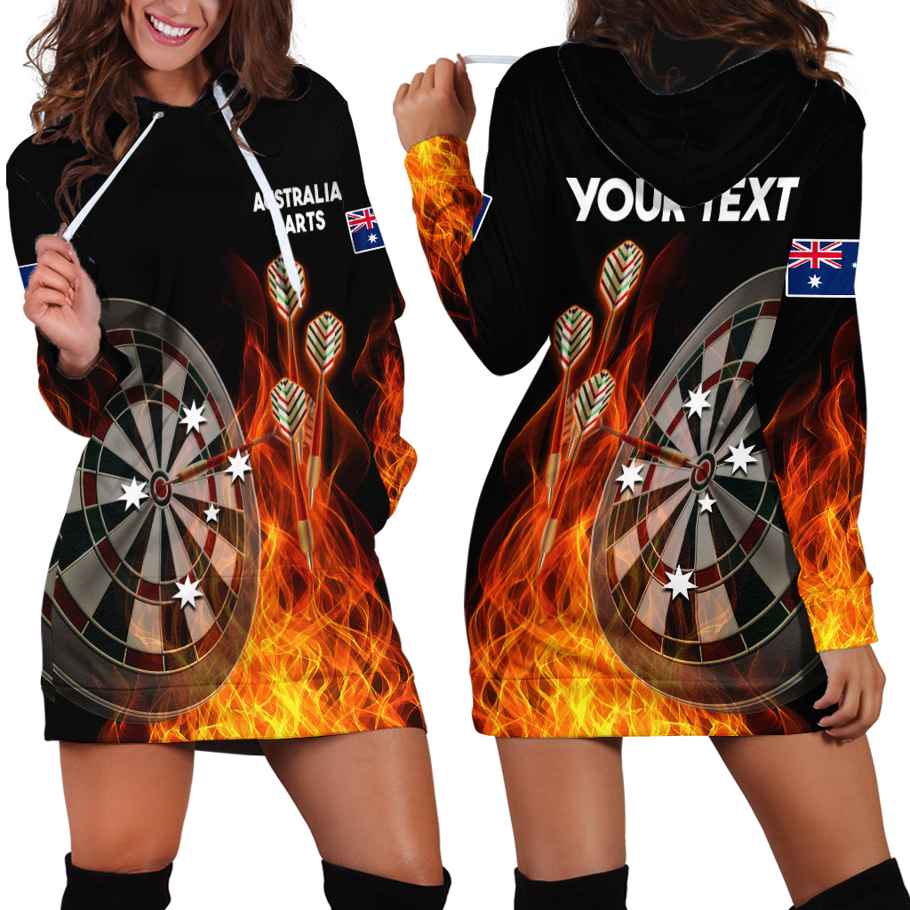 (Custom Personalised) Australia Darts Fire Burning Black Style Hoodie Dress - Vibe Hoodie Shop