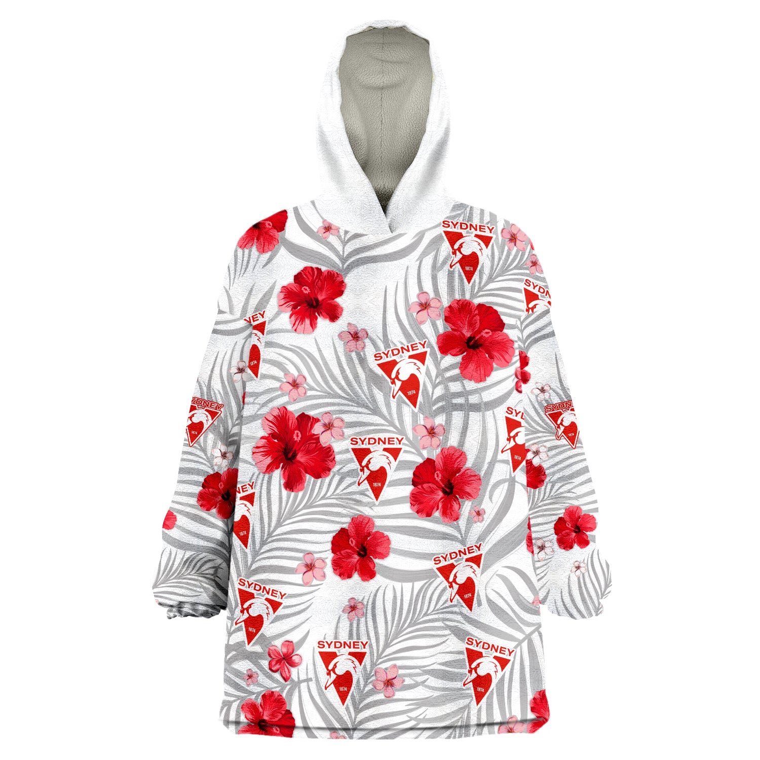 (Custom Personalised) Swans Football Sydney Premiers Tropical Flowers Simple Wearable Blanket Hoodie - Vibe Hoodie Shop