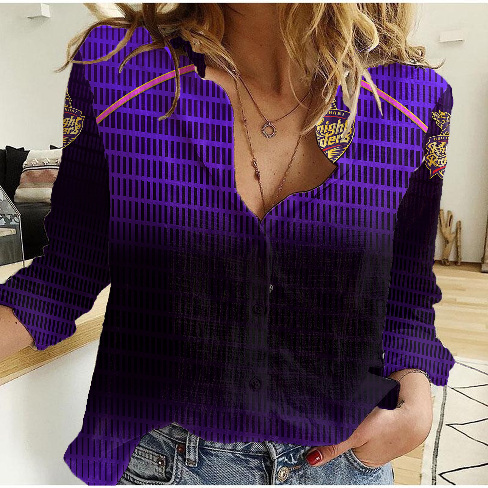 (Custom Personalised) Abu Dhabi Knight Riders ILT20 ADKR Cricket Simple Style Women Casual Shirt - Vibe Hoodie Shop