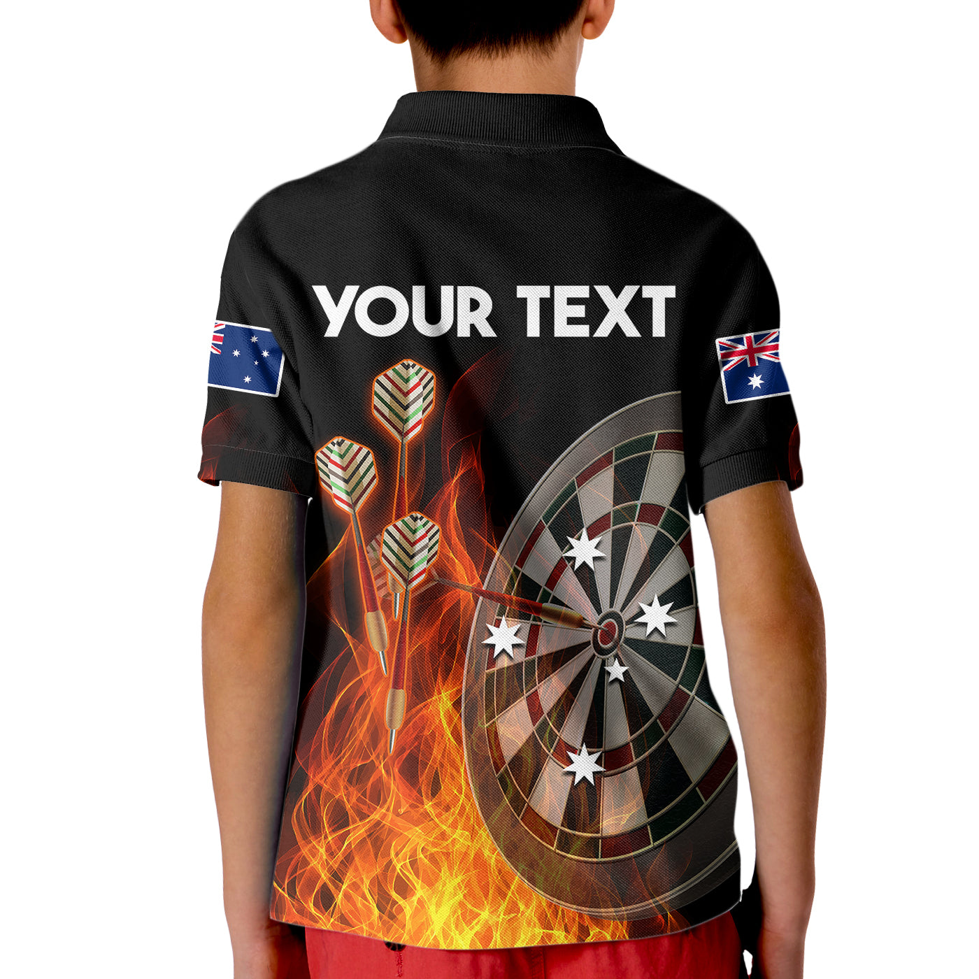 (Custom Personalised) Australia Darts Fire Burning Black Style Kid Polo Shirt - Vibe Hoodie Shop