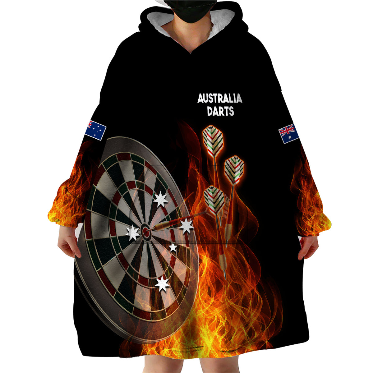 (Custom Personalised) Australia Darts Fire Burning Black Style Wearable Blanket Hoodie - Vibe Hoodie Shop