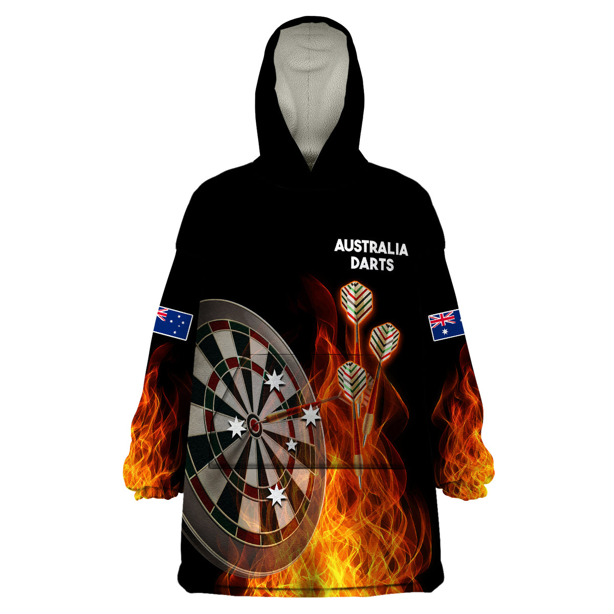 (Custom Personalised) Australia Darts Fire Burning Black Style Wearable Blanket Hoodie - Vibe Hoodie Shop