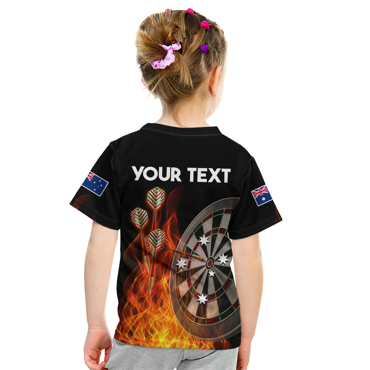 (Custom Personalised) Australia Darts Fire Burning Black Style Kid T Shirt - Vibe Hoodie Shop